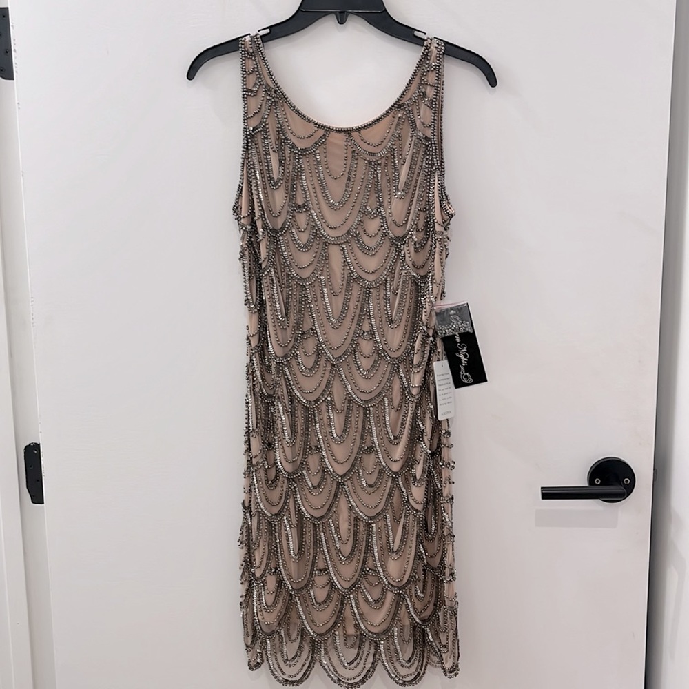 Pisarro Nights: Nude Rose Beaded Dress